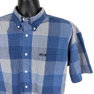 Vintage Chaps Ralph Lauren Men's Blue Plaid Short Sleeve Button Down Shirt Large